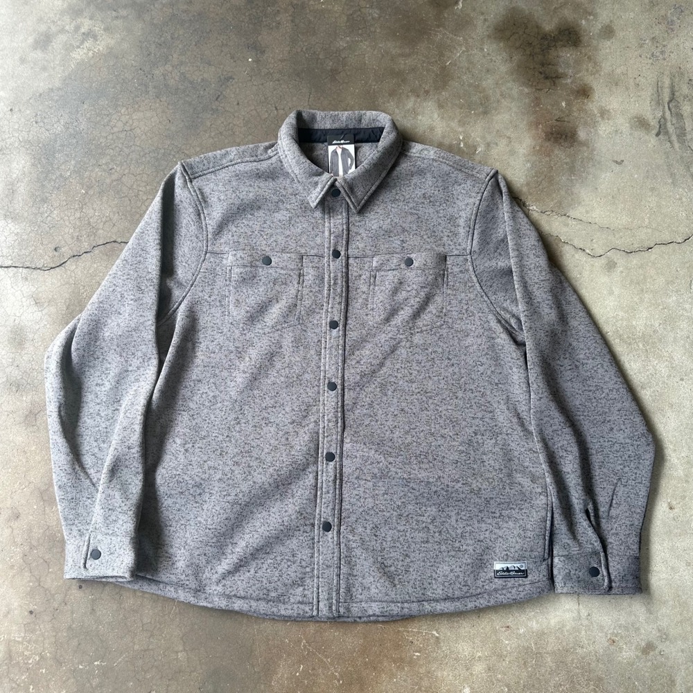 Eddie Bauer Sweater Fleece Shirt Jacket Mens XXL Gray NWT Snap Front Pockets